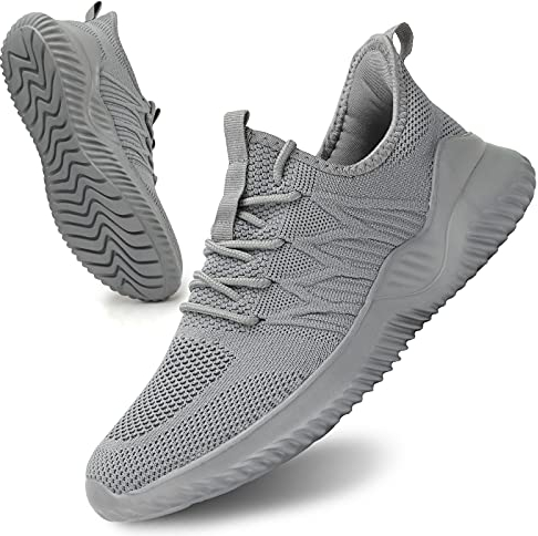 Socviis Herren-Laufschuhe zum Hineinschlüpfen, athletisch, leicht, atmungsaktiv, Netzstoff, Tennis-Sneaker, GRAU, 43 EU