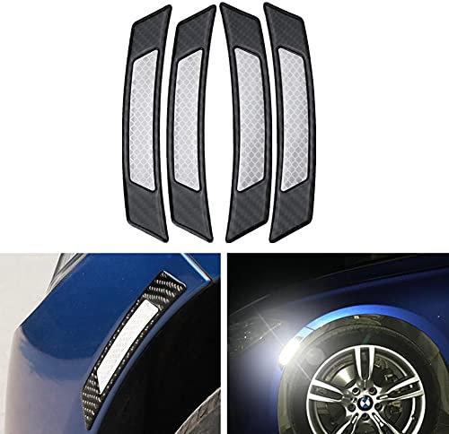 BoYeeBo Universal 4 Stück Kohlefaser Auto Rad Augenbrauen Stoßschutz Auto Auto Reflektierende Zierleisten Sicherheitsschutz Aufkleber für Auto SUV Pickup LKW (weiß)