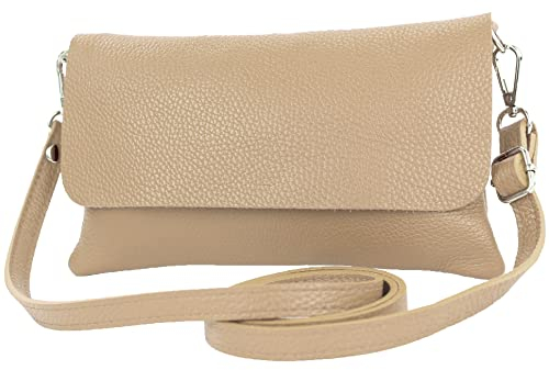 modamoda de - T226 - ital. Leder Clutch Umhängetasche Klein Small, Farbe:Taupe
