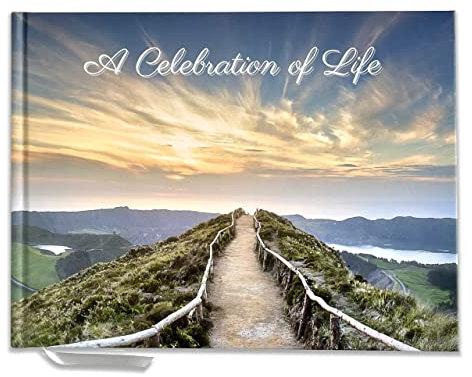 Funeral Memory Book | Condolence Book | Memorial Guest Book | Guest Book for Funeral Hardcover | Guestbook for Celebration of Life Memorial Service with Memory Table Card Sign (Mountain Top)