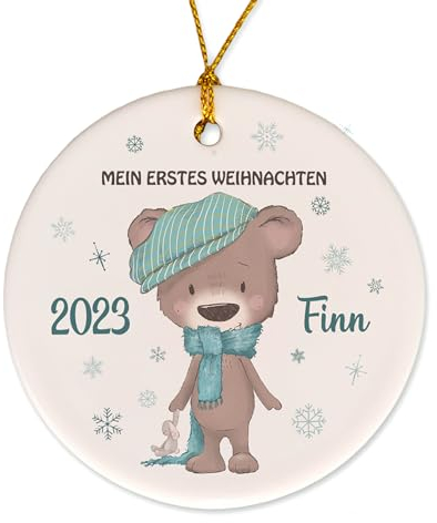 Feenstaub Weihnachtsschmuck Erstes Weihnachten Baby, personalisierbarer Christbaumschmuck Keramik-Anhänger, Geschenk Weihnachten Baumschmuck mit Namen, besonderer Weihnachtsbaumschmuck