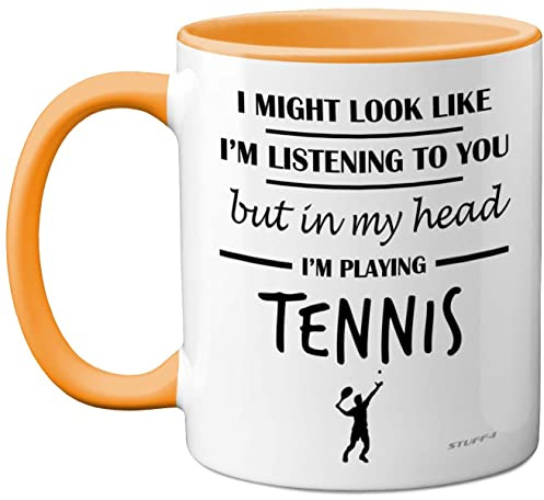 Stuff4 in My Head I'm Playing Tennis Mug | Funny Gifts for Players, Lover Presents, 11oz Ceramic Dishwasher Safe Yellow Premium Mugs Novelty Cup