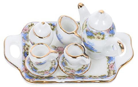 Toyvian Juego de té de cerámica Juego de Muñeca de Té de Fiesta Tazas de Pulseras y Té de Juguete Mini Té de Cerámica para Niñas Juego de Té de Porcelana Mini Vintage Chino Set
