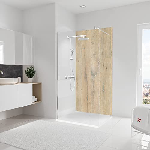 Schulte 1 panneau mural 100x210 cm pour salle de bain, revêtement décoratif douche, épaisseur panneau 3 mm, surface 2.1 m², DécoDesign motif chêne vielli ciré D1901021-F 533
