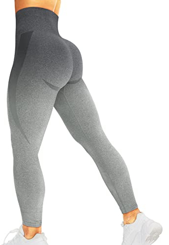 corcoar Sport Leggings Damen High Waist Seamless Hosen Gym Yoga Sport Leggings Booty Lifting Po Push Up Gym Sporthose Farbverlauf Grau L