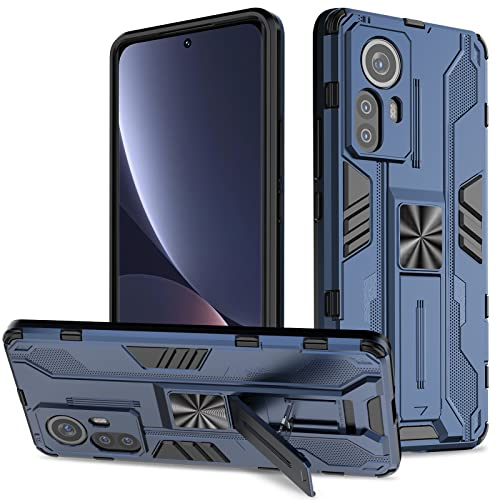Btstring Cover per Xiaomi 12 Pro, Militare Custodia con Stand Supporto Bumper Antiurto Case, TPU+PC Dual Layer Custodia - Blu