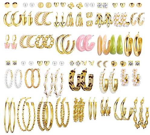 MILACOLATO Gold Ohrringe Set für Frauen Mädchen Multipack Statement Packungen Mode Drop Dangle Chunky Creol Ohrringe Hypoallergene Ohrringe Geburtstagsfeier Gold-50Paare