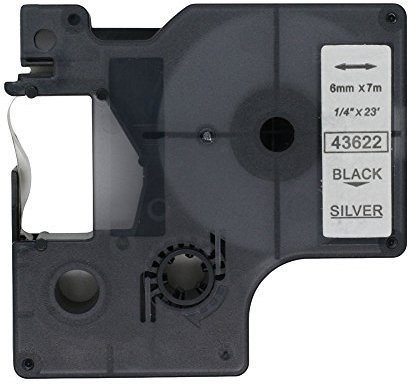 BROVACS Etikettenband, Schwarz auf Silber, kompatibel mit DYMO D1 43622, 6 mm, OPA2022, 1 Stück