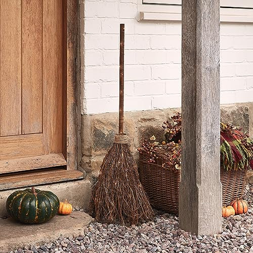Lights4fun 50 Micro LED Battery Operated Wooden Halloween Witches Broomstick with Timer (H) 100cm Indoor and Outdoor Use