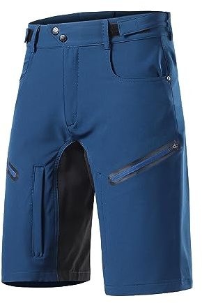 MTB Hose Kurz Gepolstert Herren Baggy Mountainbike Hose mit Polster Fahrradhose Atmungsaktiv Bequeme Radhose Schnelltrocknend Radlerhose Wanderhose, mit 5D Gel Radlerunterhos(Size:XL,Color:Dunkelblau)