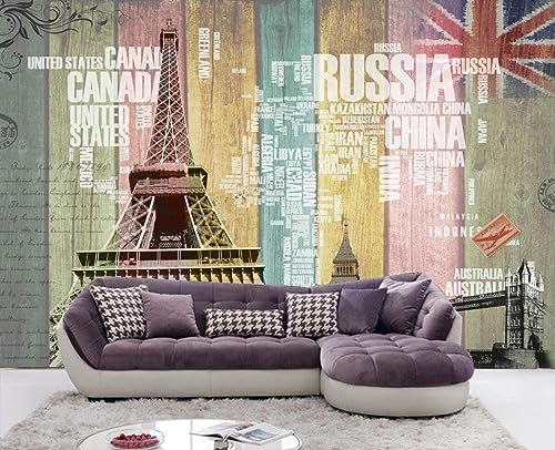 Carta Da Parati 3D Mappamondo Vintage Con Venature Di Legno Colorate Carta Da Parati Camera Letto Moderna Fotomurali 3D Gigante Murale Decorazione