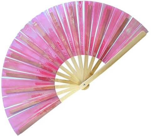dmjuncong Large Folding Hand Rave Fan,Clack Handheld Fan,Pink laser Colors Hand Fan,for Festivals, Rainbow Outfits,Disco Party,Home Decoration and many occasions