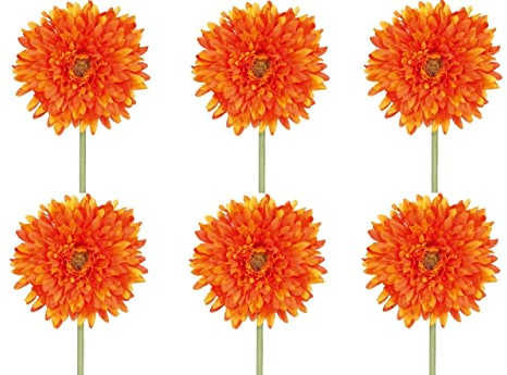 Gasper 6er Set künstliche Gerbera orange H. 60cm mit fülliger Blüte Kunstblumen