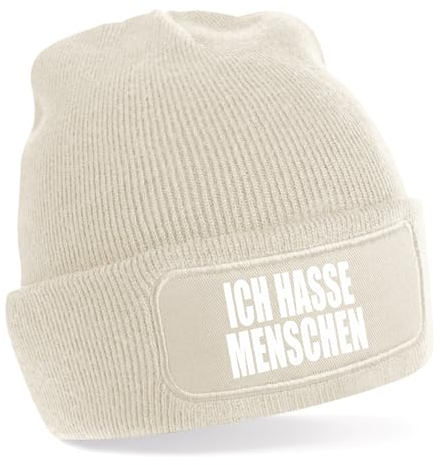 Generisch Meinlieblingsstueck24 One Size Beanie, Beige Mütze mit Spruch: Ich Hasse Menschen