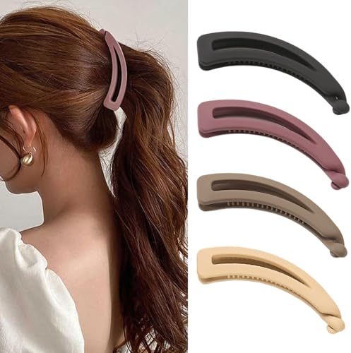 ZSPERKLA 4 Stück Bananen Haarspangen für dickes Haar, Vintage Bananenspange, rutschfeste, matte, große Pferdeschwanz Haarklammer Haarstyling-Zubehör für Frauen und Mädchen