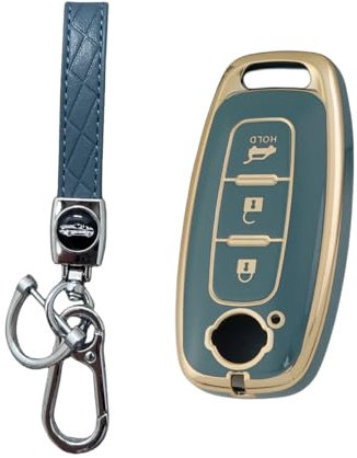 MEDZUK Schlüsselhülle Kompatibel mit Nissan Qashqai J12 2021-2024 2025 Autoschlüssel Hülle Schutz, Schlüsselgehäuse Zubehör mit Schlüsselanhänger (Blau)