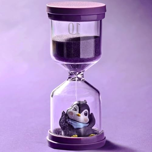 Sablier Enfant en Plastique Incassable 10 Minutes,Sablier Violet Macaron avec Pingouin,Minuteur Visuel Enfant,Minuteur pour Enfants pour La Vie,L'apprentissage,La Cuisine,La Récréation