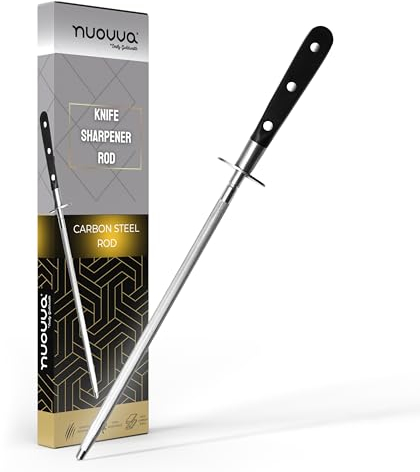 nuovva Kitchen Knife Sharpener – Honing Diamond Steel Rod – Ideal for All Kitchen Knives – 8 inch Sharpening Steel
