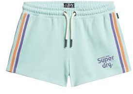 Superdry Damen Rainbow Shorts mit Logo und Seitenstreifen Grau Grün 42