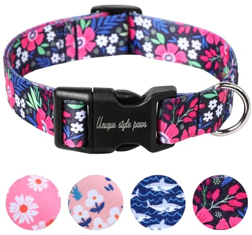 Unique style paws Rosa Blume Hundehalsband Geschirre Halsbänder & Leinen für Halsband Hund Breit Fliege Kette Hund Dog Collar Zughalsband Geschenke für Kleine Mittlerer Große Hunde L