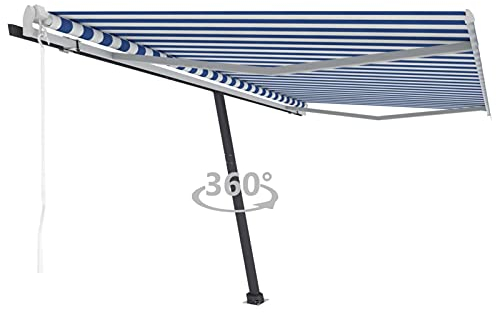 ARKEM Standmarkise Automatisch 450x350 cm Blau/Weiß Balkon Rollo Ohne Bohren TüRüBerdachung