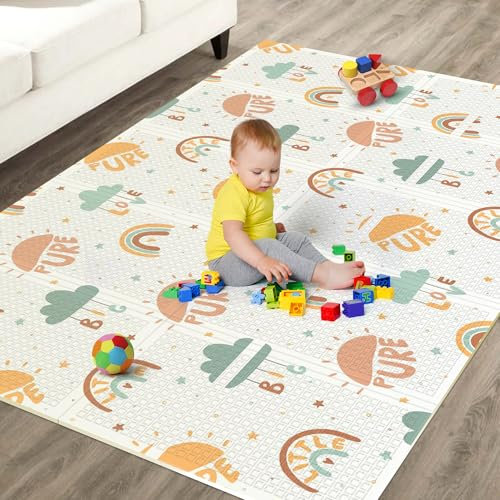 Tapis D'éveil Bébé Pliable Epais Réversible 120x180x1cm - Tapis De Jeu Pour Enfant Bebe - Tapis De Sol XXL En Mousse - Tapis De Motricité Favorisant Le Développement Sensoriel - Cadeau Naissance Bébé