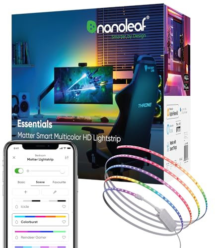 Nanoleaf Essentials Matter - Tira de luz LED multicolor inteligente Bluetooth y WiFi de 200 pulgadas (5 m) - RGB y blancos, driver, aplicación y control de voz (funciona con Apple Home, Google Home)