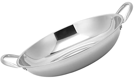 Alipis Padella Wok in Acciaio Inossidabile Con Doppie Impugnature Antiscottatura Facile Da Pulire e Resistente Per Uso Domestico in Cucina