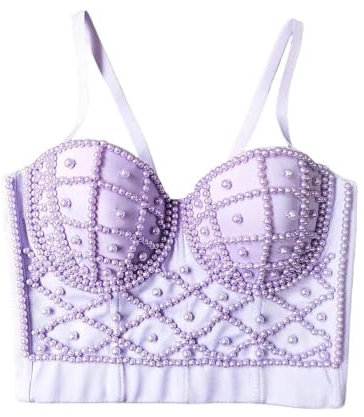 YLCYDLYU Bustier Beadings Women Bustier Top Lady Corset Camis Camis Women Pearl Camis Camis Femme Bead Tanks Tops-Lila-S 34