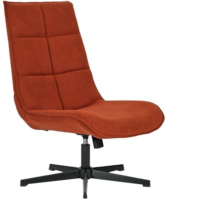 39F FURNITURE DREAM Moderner Drehsessel mit Sitz aus Stoff mit Liegefunktion und Basis aus Metall, Rot-Orange, 63,5 x 85 x 93 cm
