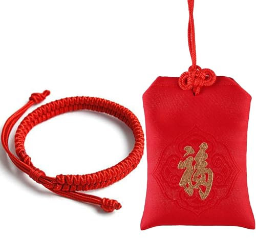 FOJIIUOK Bouddhist Lot de 2 bracelets porte-bonheur tibétains tressés rouges - Bracelet d'amitié porte-bonheur tibétain - Fait à la main - Taille réglable - Cadeaux pour amis et couples, einstellbar,