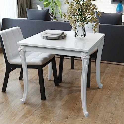 OHOOWOO Table de Salle à Manger 80 x 80 x 76 cm Laquée Blanche,Table à Manger carrée Blanche Brillante en MDF, idéale pour Les salles à Manger Tables à Manger