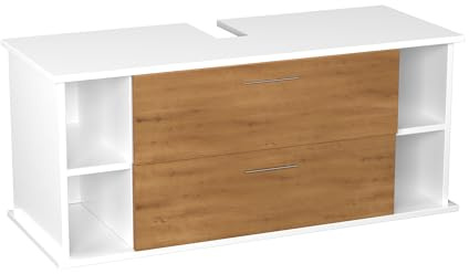 Garlivo Waschbeckenunterschrank GLA-120 Eiche mit Schubladen, Badezimmer Waschtischunterschrank, Weiss- Breite 120 cm, Soft-Close, Push-to-Open/Tip-On, Hängend