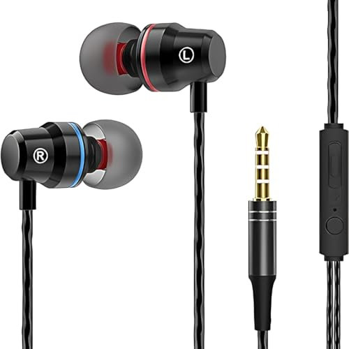 Earphones, 3.5mm Jack In-Ear Wired Headphones, Noise Isolating & Lightweight Headphones with High Sensitivity Microphone & Volume Control, Compatible for i-Phone 6 & All 3.5mm Jack Devices. (Aux Blk)