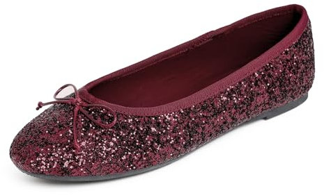 Feversole Women's Sparkle Memory Foam Cushioned Colorful Shiny Ballet Flats Pumps Glitter Around Burgundy Size 6.5