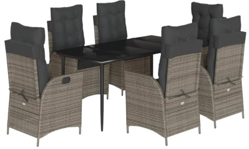 HETFTJN Eckbank Mit Tisch Lounge Möbel Outdoor Terassenmöbel Außen Balkonmöbel Kleiner Balkon - 7-TLG. Garten-Essgruppe mit Kissen Grau Poly Rattan für Café Restaurant Hof Balkon
