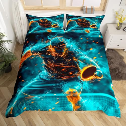 Homewish Tischtennis Bettbezug 135x200 | Kühle Tischtennis Bettwäsche Sets Spieler Ball Sport Gedruckte Bett Zimmer Orange Schwarz Athlete Down Kein Tröster