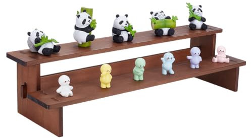 nbeads Présentoir en Bois à 2 Niveaux, Support de Risers d'affichage Présentoir pour Figurines Présentoir de Table en Bois pour Parfums Cosmétiques Collection, Selle Marron, 39.7x11.8x9.6cm