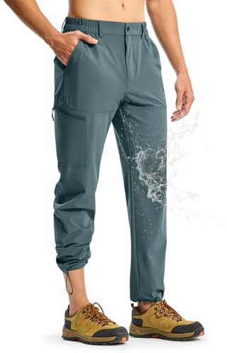TBMPOY Men's Lightweight Hiking Pants Quick Dry 4 Pockets Stretch Water Resistant Travel Fishing Convertible Zip Cargo Jogger Grey Blue 34