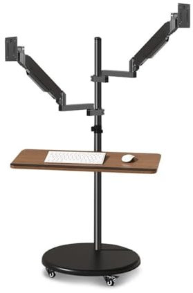 Monitor stand Support de montage for double moniteur avec plateau for clavier, support de sol for moniteur roulant multiple de 14 à 43 pouces, station de travail mobile, support de moniteur à ressort