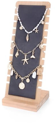 ChauLanBow Kettenständer Schmuck, Schmuckständer, Kettenhalter Schmuck, Vertikaler Halskettenständer, Jewelry Stand, Halskette Schmuckständer Holz 12 Slots, Ketten Aufbewahrung(Grau)