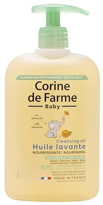 Corine de Farme, Olio detergente nutriente 500 ml per bambini, estratto di calendula, ipoallergenico, pulizia delicata per pelle secca molto secca, adatto ai capelli, 97% ingredienti naturali