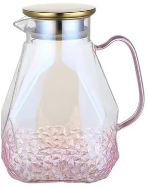 Couverts à boissons Pichet à eau en verre rose de 1600 ml avec couvercle, grande capacité, carafe à eau domestique, bouilloire résistante à la chaleur for eau chaude/froide Pichet Eau