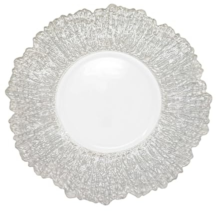 Event Decor Shop Charger Plate White Crackled Design - Silver - 1pc | Perfect for Weddings, Parties, and Home Dining, Decorative and Affordable Clear Charger Plates for Event Table Decor
