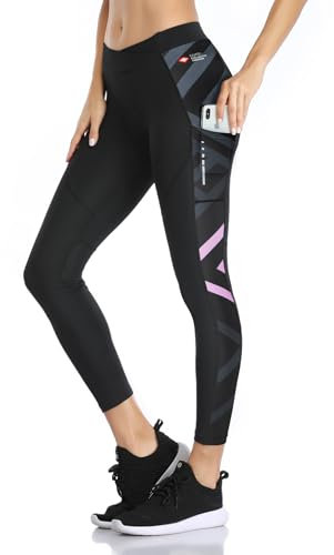 Santic Fahrradhose Damen Lang Gepolstert 7/8 Radlerhose Radhose Leggings Tights Radsport Lange Hosen Sitzpolster Elastische Schnell Trocknend Atmungsaktive Rot M