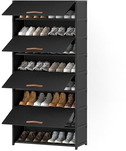UNITSTAGE Shoe Rack, 9 Tier Shoe Storage Cabinet with Door 36 Pair Plastic Shoe Shelves Organizer for Closet, Entryway, Hallway, Bedroom, Black