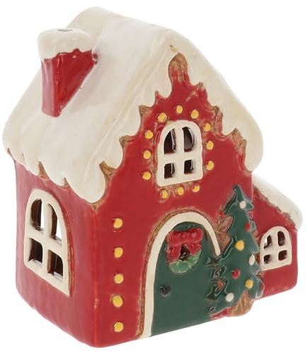Shudehill Giftware Christmas Village Ceramic Tealight Houses, Red and White Xmas designs, plenty of designs to choose from (Fairy Light House style)