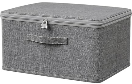 Storage Box with Lock, Storage Boxes With Lids Fabric,Combination Lock Box | Fabric Closet Organizer for Clothes, Jeans, T-shirts, Quilts, Sweater (30x20x14cm)