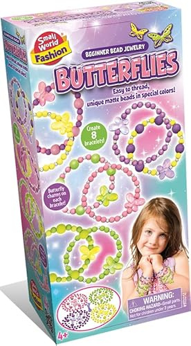 Small World Toys Fashion Butterfly Bead Jewellery Kit, Beginner Bracelet Making Set, Easy to Thread Matte Beads, for Boys and Girls Ages 4+
