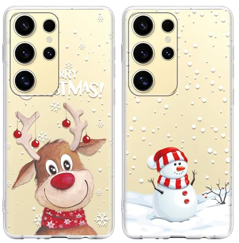 Yoedge 2 × Weihnachten Handyhülle für Samsung Galaxy S25 Ultra 5G Hülle 6,7, Transparent Weihnachts Schutzhülle mit Muster Aesthetic, Silikon Christmas Cover für Samsung S25 Ultra 5G, Weihnachtsbaum